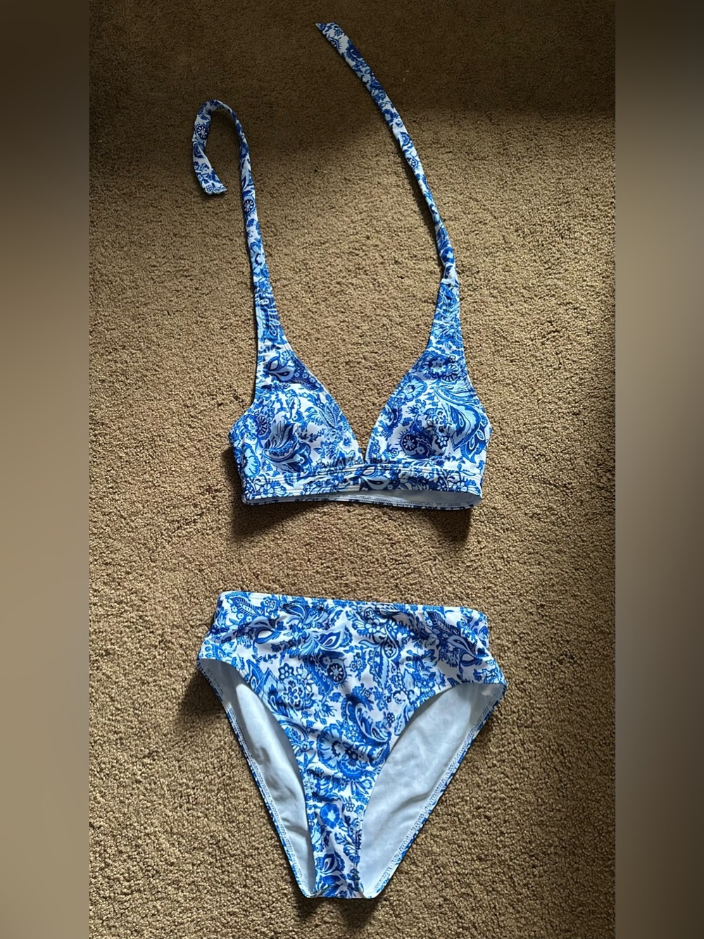 Blue & White Floral Halter Bikini